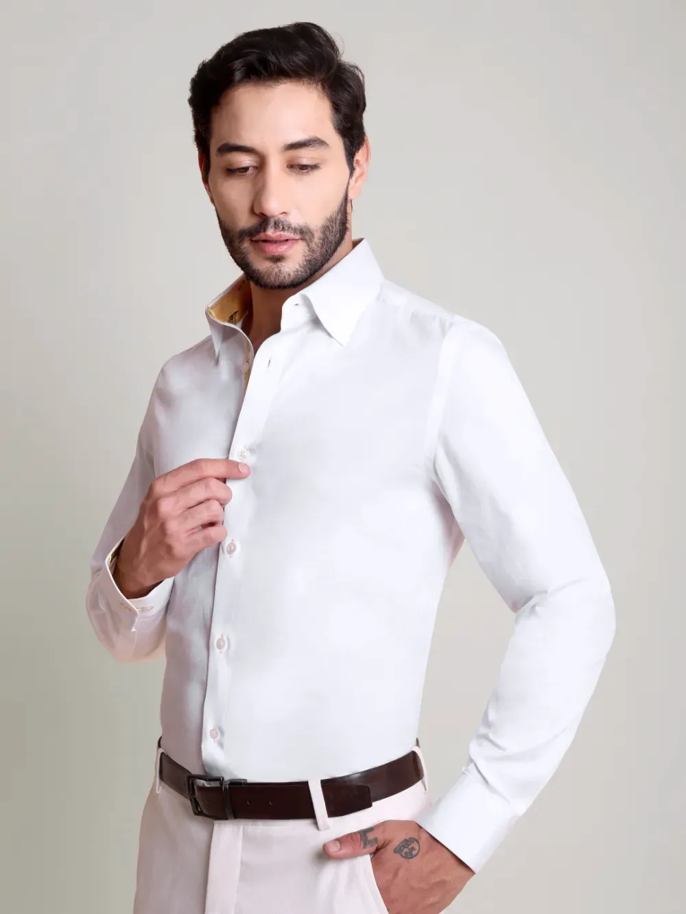 White Shirt with Signature Satin Accent - Sienna