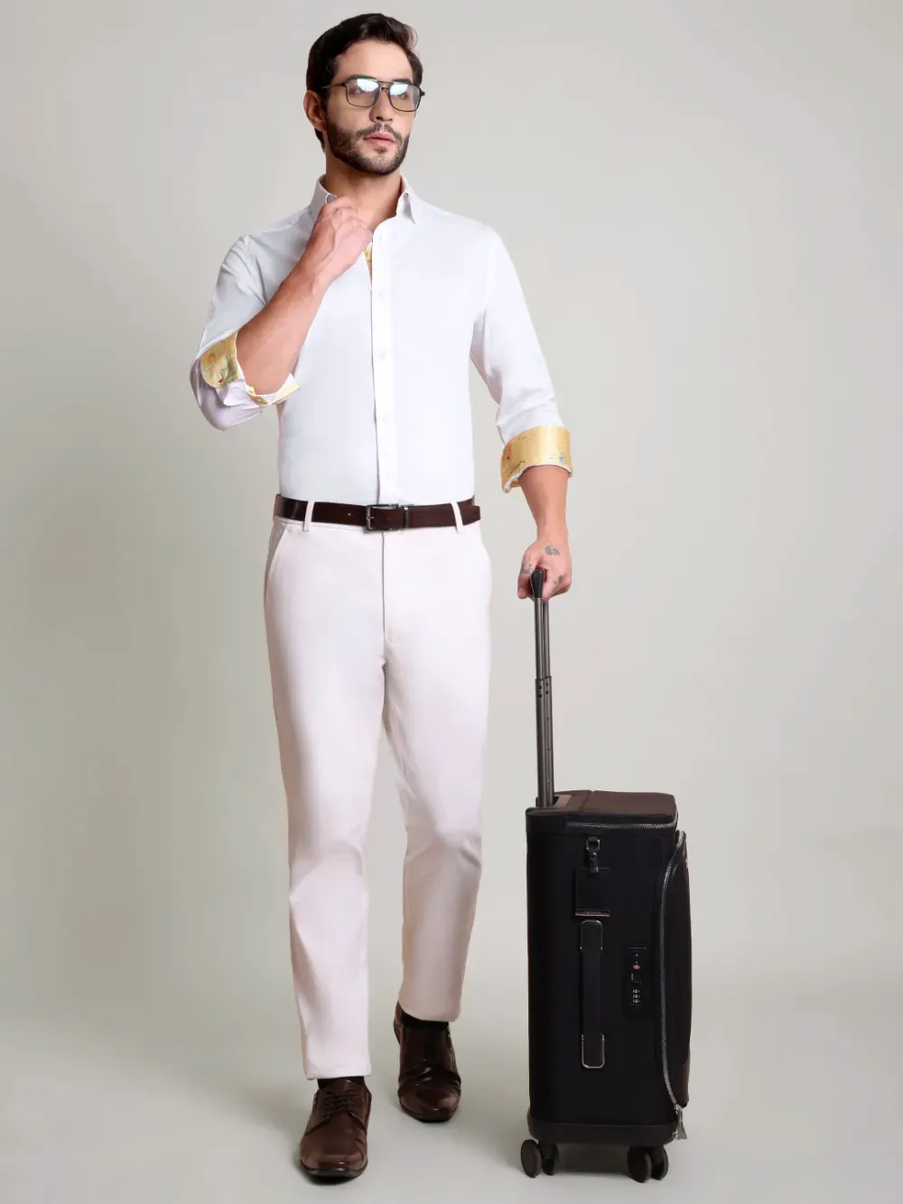 White Shirt with Signature Satin Accent - Sienna