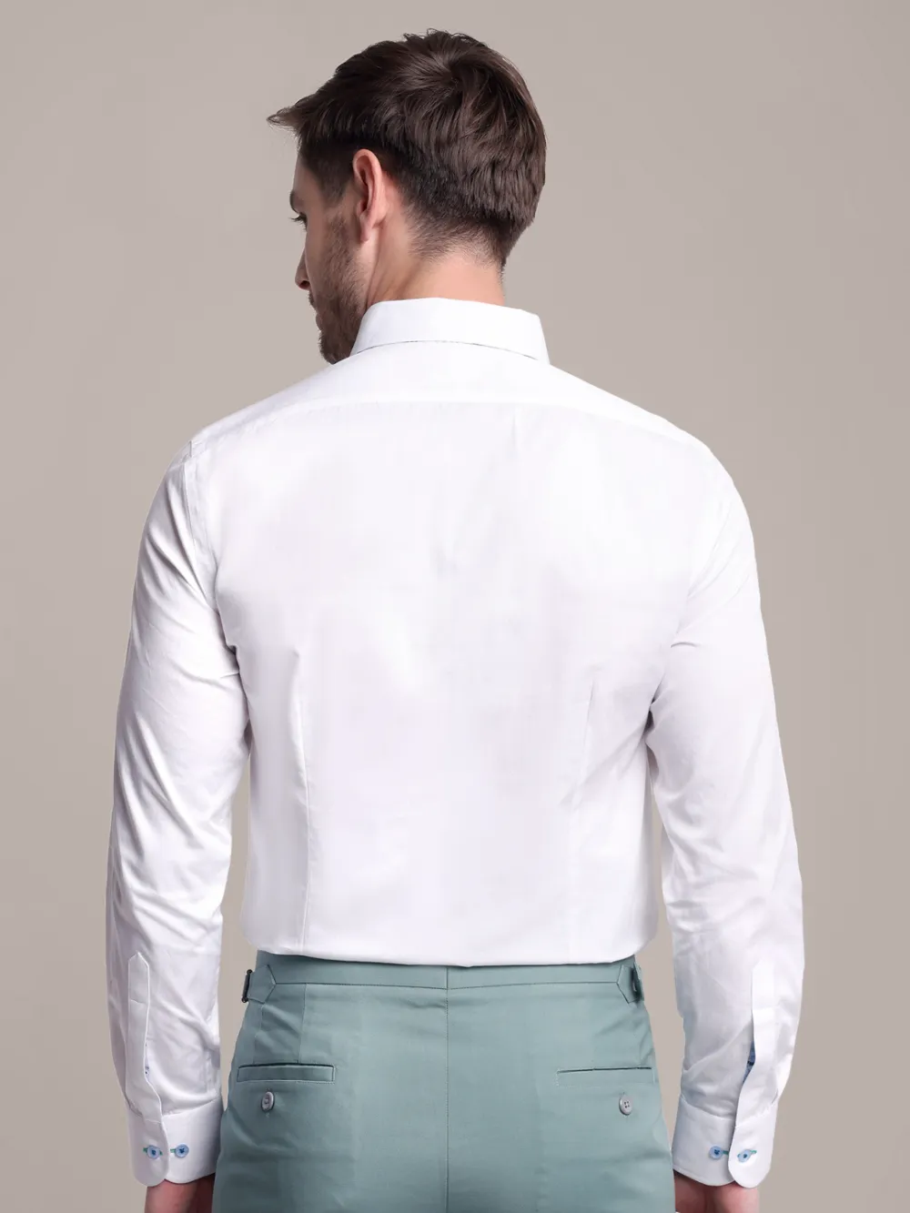 White Shirt with Signature Satin California Collar - Butterflies