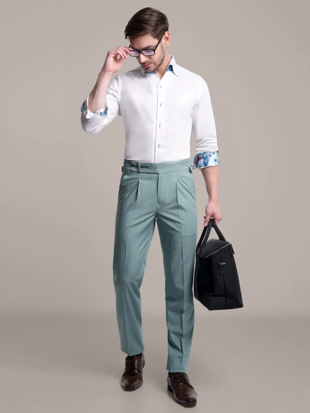 White Shirt with Signature Satin California Collar - Butterflies