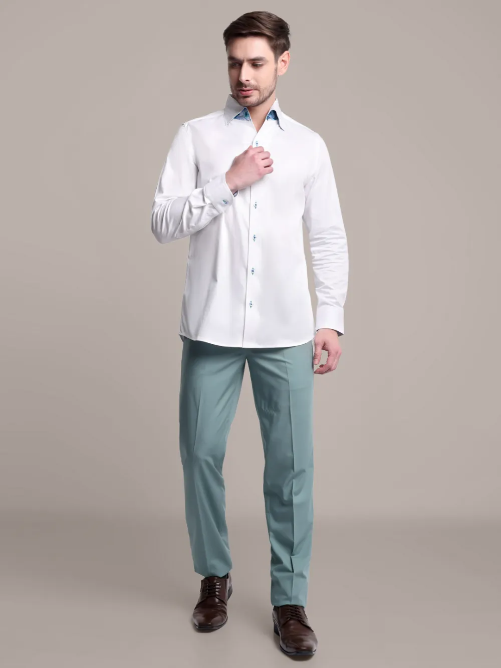 White Shirt with Signature Satin California Collar - Butterflies