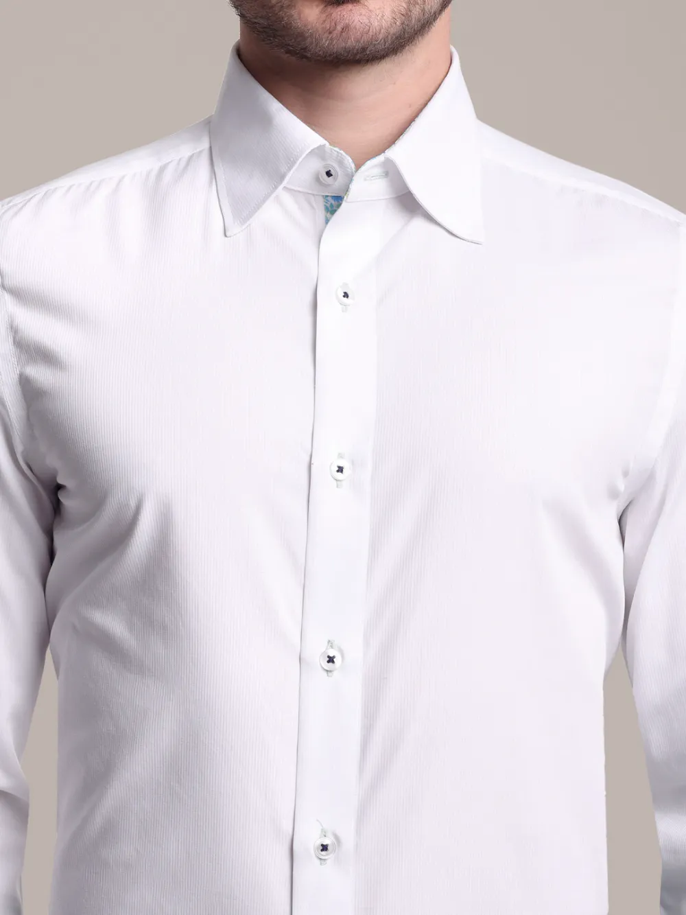 White Shirt with Signature Satin Accent - Petals