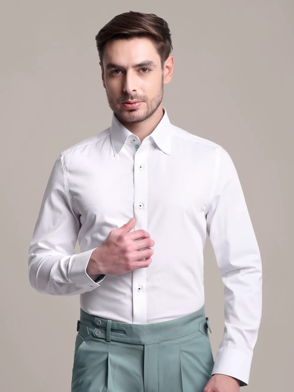 White Shirt with Signature Satin Accent - Petals