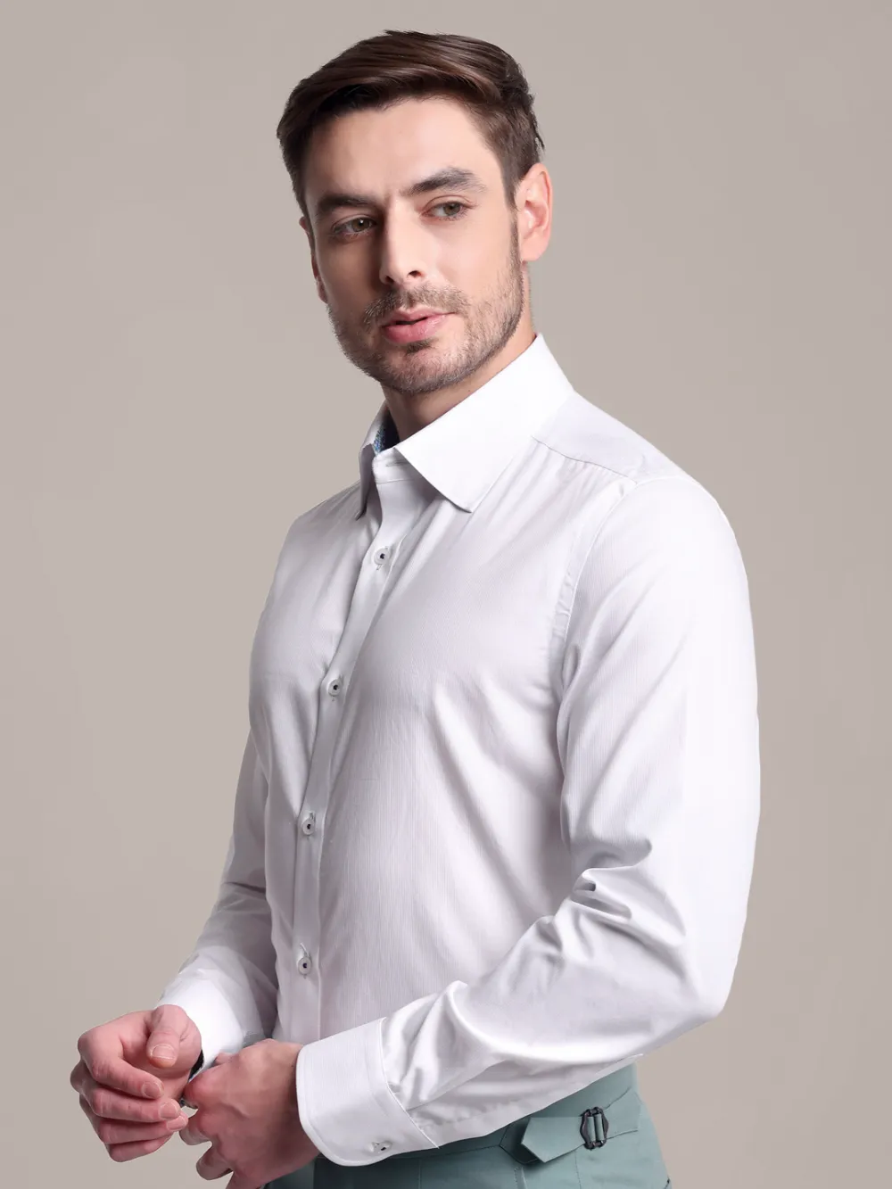 White Shirt with Signature Satin Accent - Petals