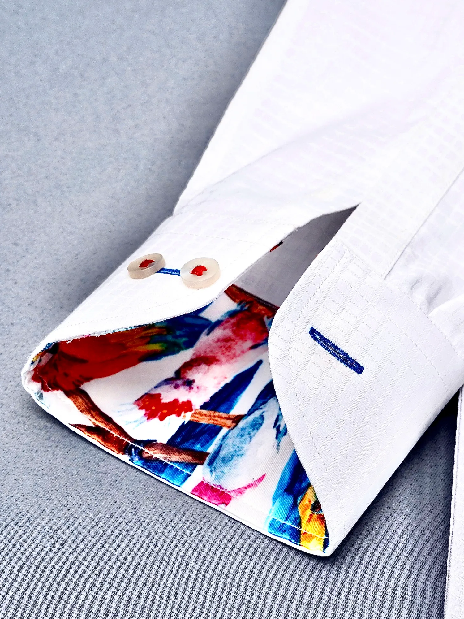 White Self Checked Shirt With One Piece Collar – Birds