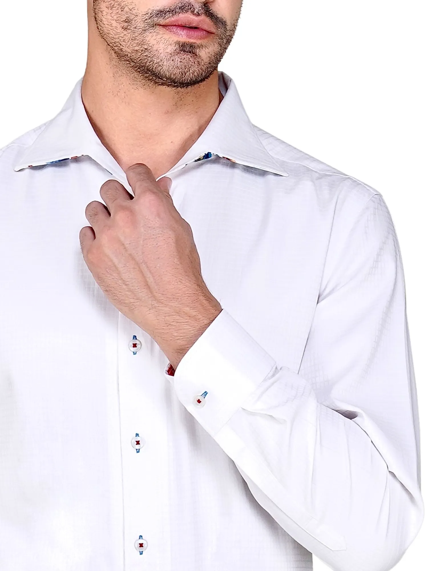 White Self Checked Shirt With One Piece Collar – Birds