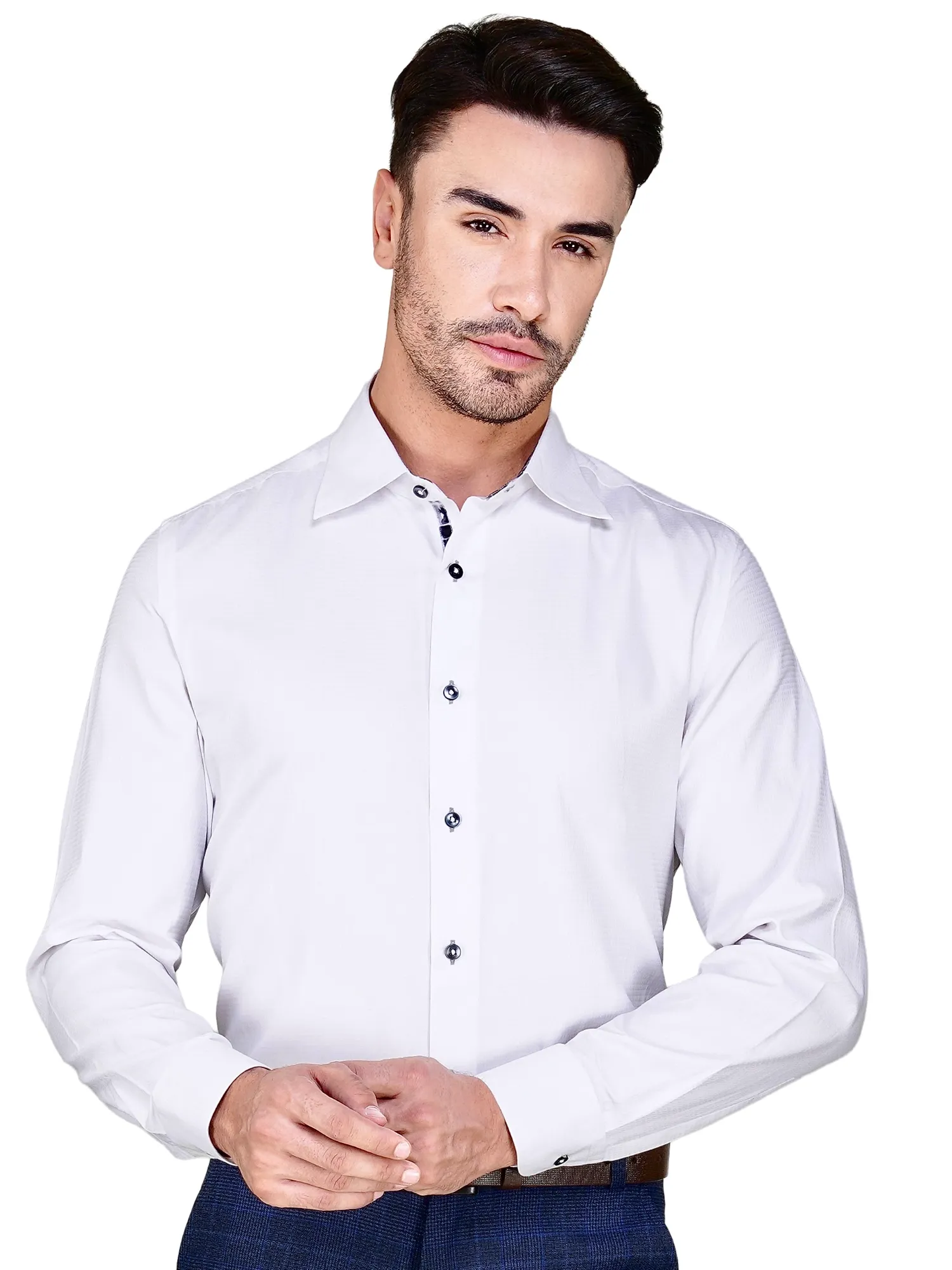 White Self Checked Tie Dye Shirt - Dobby Weave