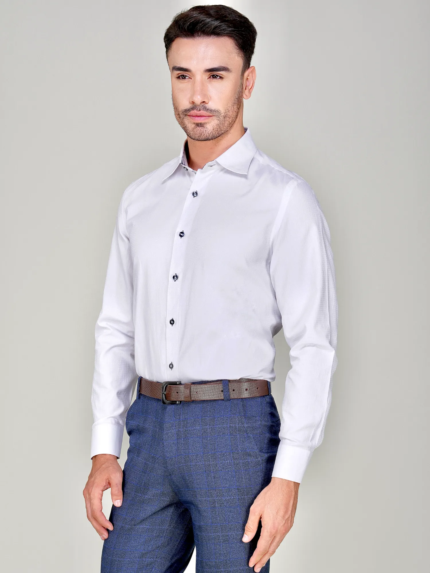 White Self Checked Tie Dye Shirt - Dobby Weave
