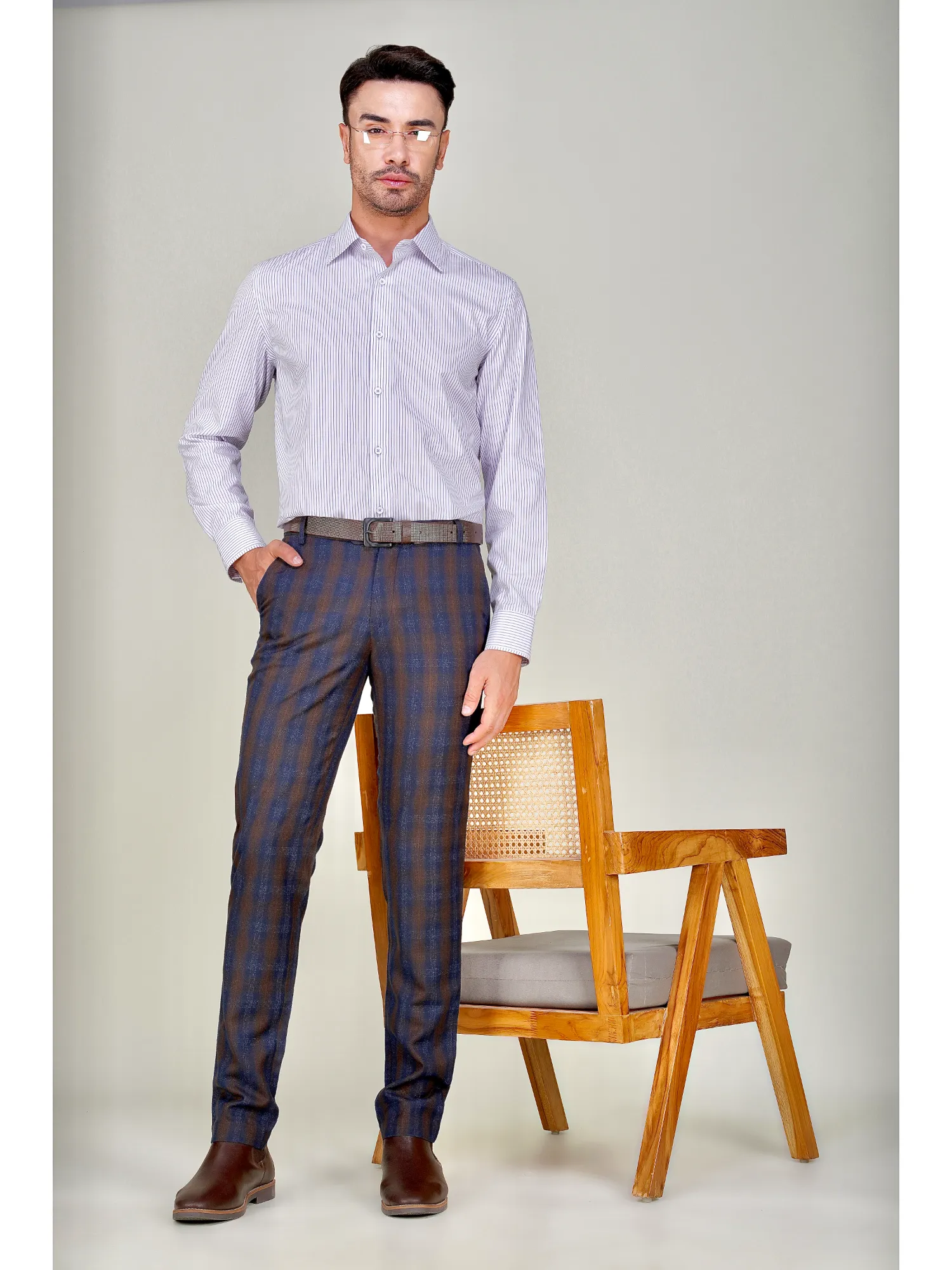 Non-Iron Purple Yarn Dyed Stripe 100% Cotton Shirt