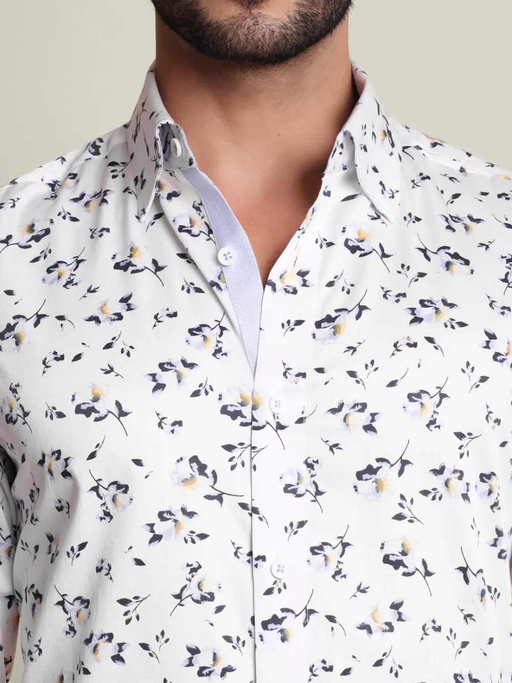 Pure Cotton Notte Fiorita Shirt- Twill Weave