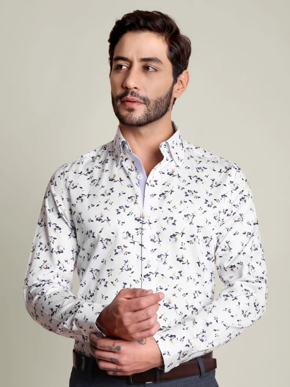 Pure Cotton Notte Fiorita Shirt- Twill Weave