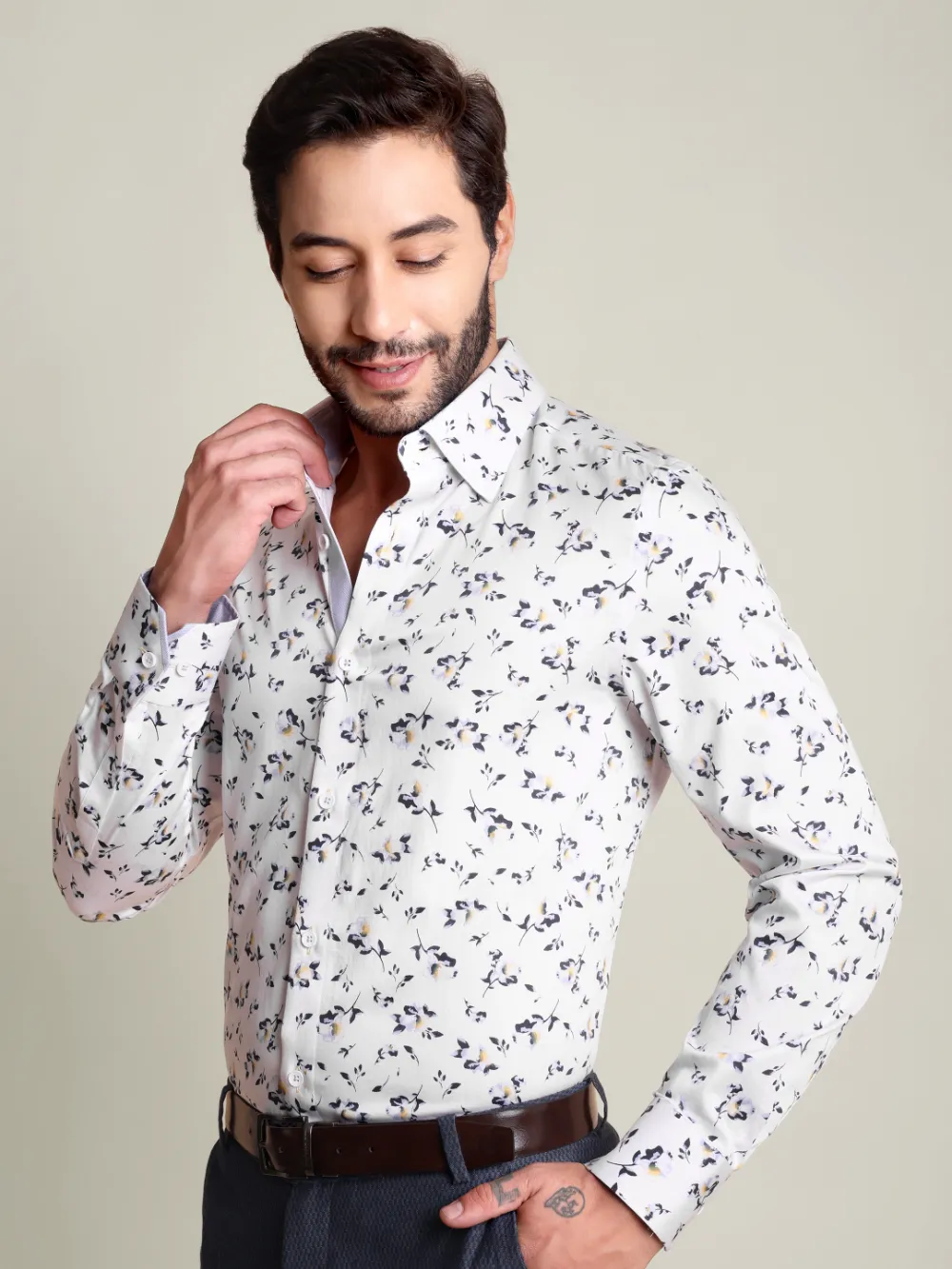 Pure Cotton Notte Fiorita Shirt- Twill Weave