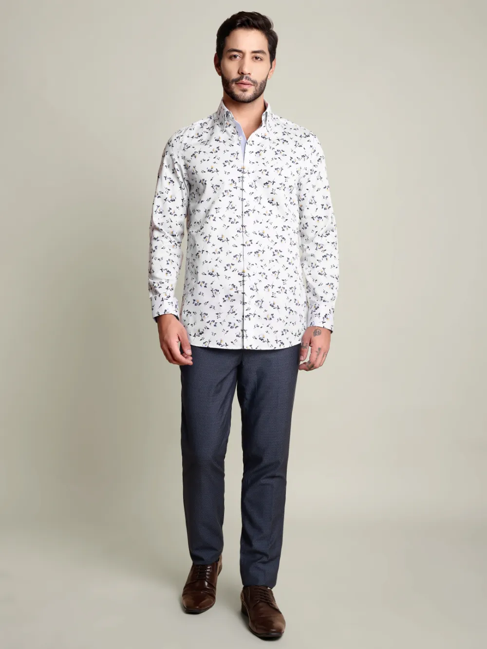 Pure Cotton Notte Fiorita Shirt- Twill Weave