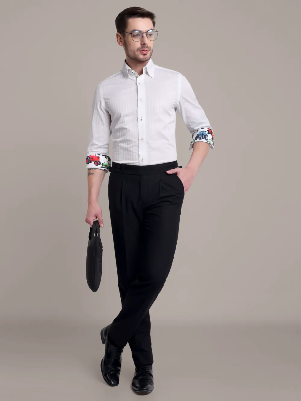 White Shirt with Signature Satin Fabric Blend - Tractors