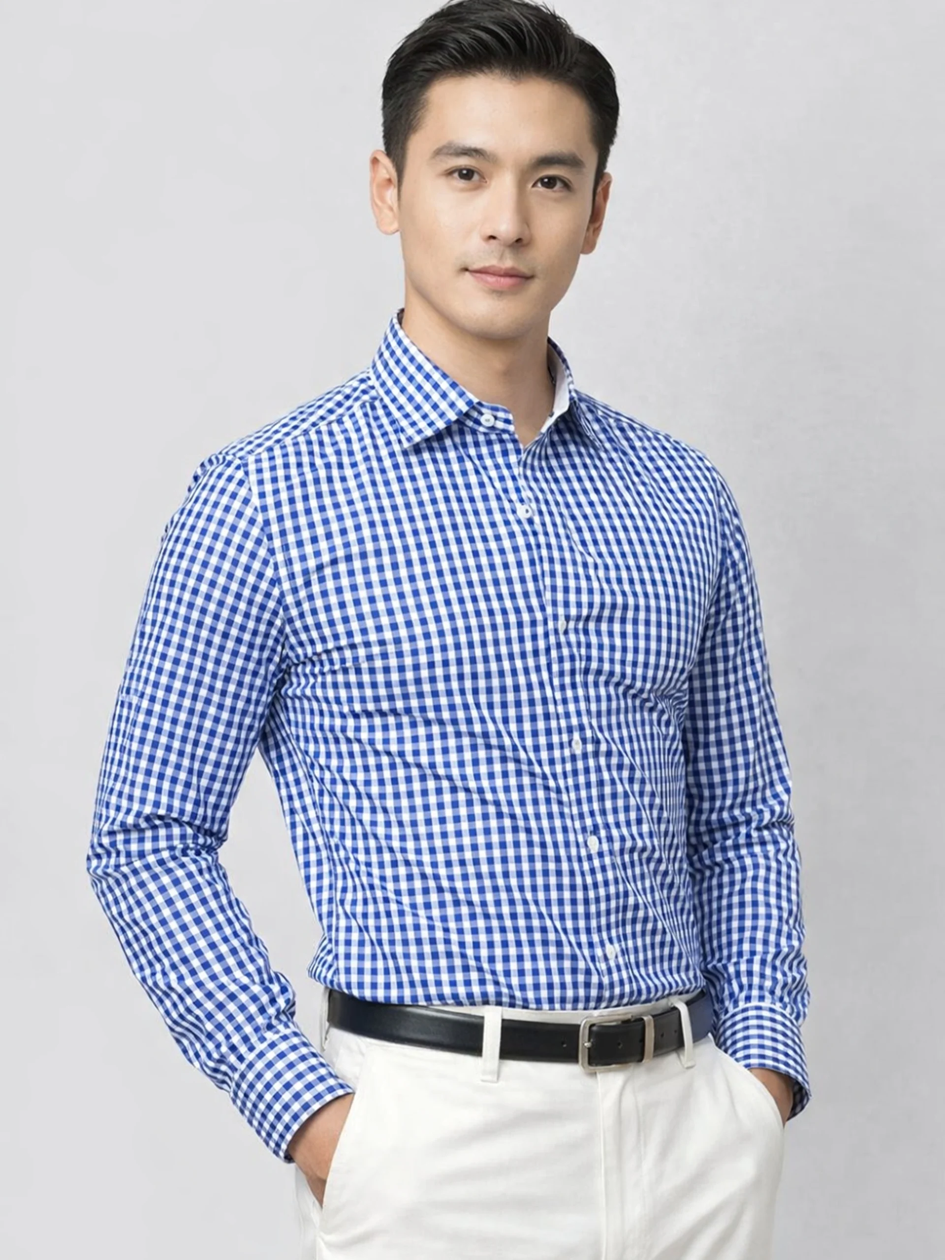 Pure Cotton, Blue and White Checked Essential Shirt