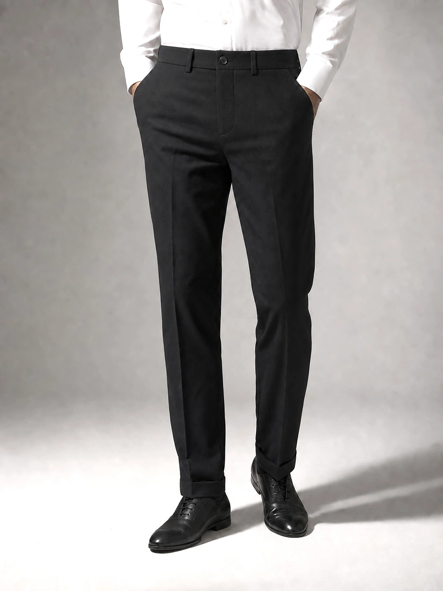  Cotton Chino with Jacquard Weave and Extra Stretch - Black
