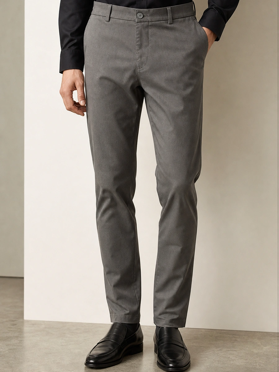 Cotton Chino with Jacquard Weave and Extra Stretch - Charcoal Elegance