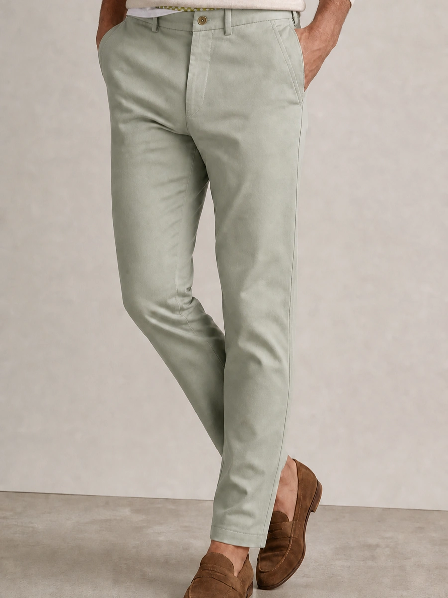 Cotton Chino with Jacquard Weave and Extra Stretch - Light Pistachio
