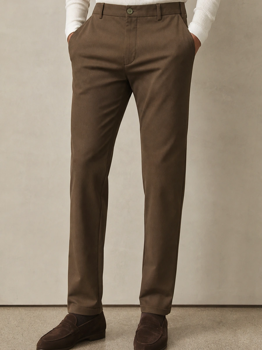 Cotton Chino with Jacquard Weave and Extra Stretch - Mocha