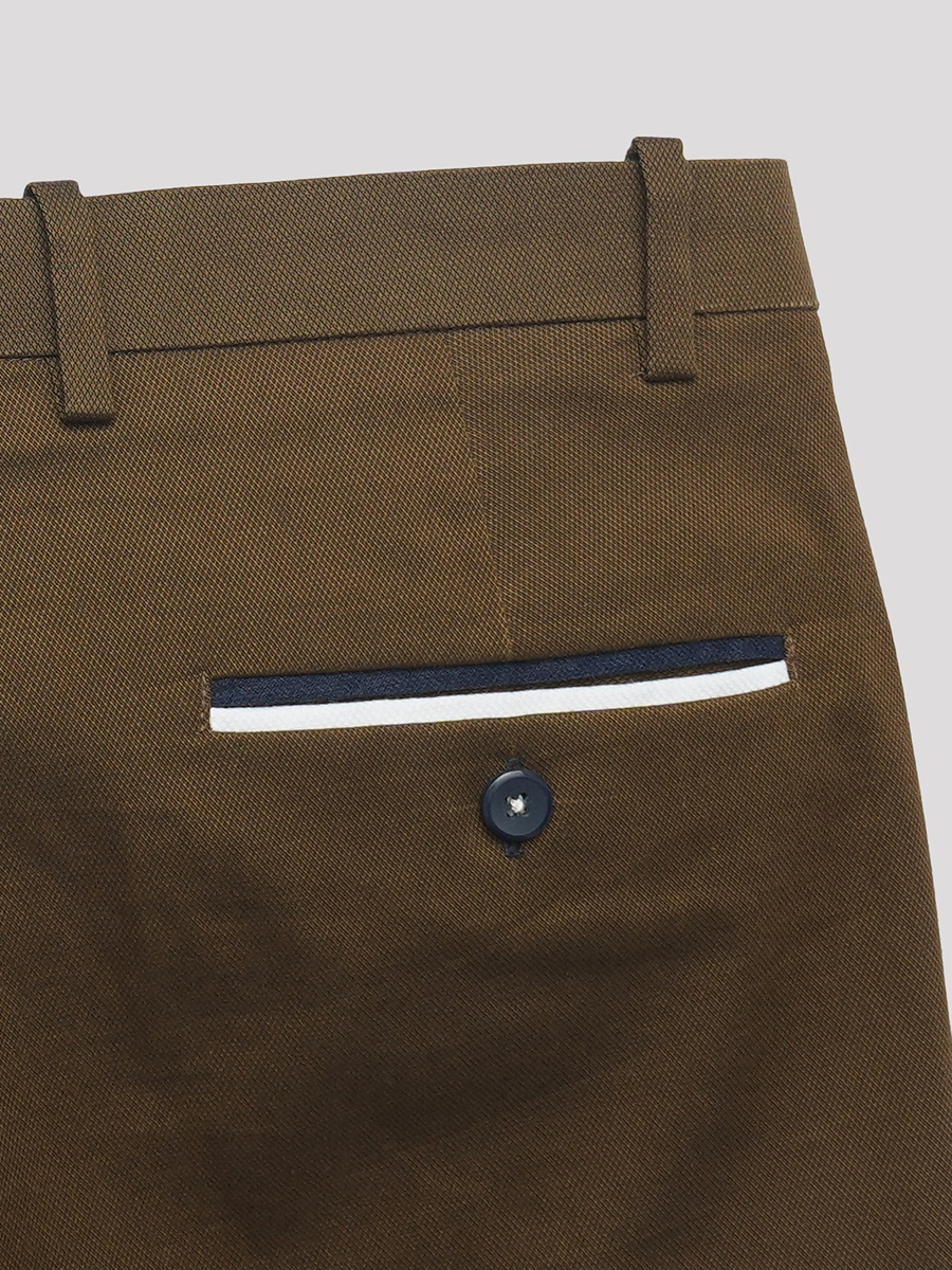 Cotton Chino with Jacquard Weave and Extra Stretch - Mocha with Accent