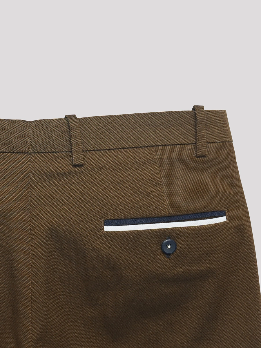 Cotton Chino with Jacquard Weave and Extra Stretch - Mocha with Accent