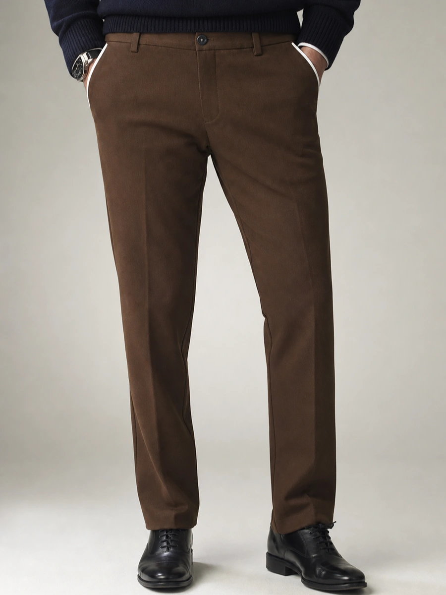 Cotton Chino with Jacquard Weave and Extra Stretch - Mocha with Accent