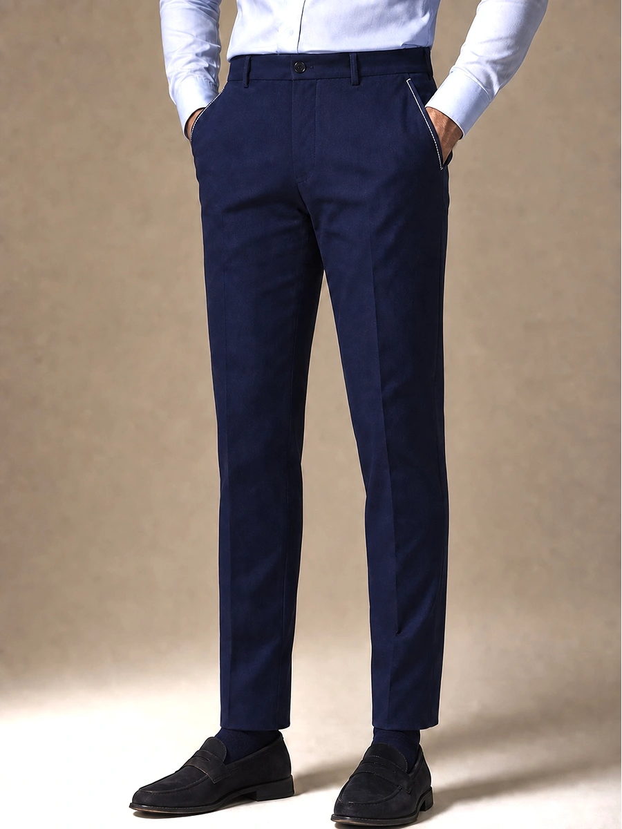 Cotton Chino with Twill Weave and Extra Stretch - Navy with Contrast Out-stitch