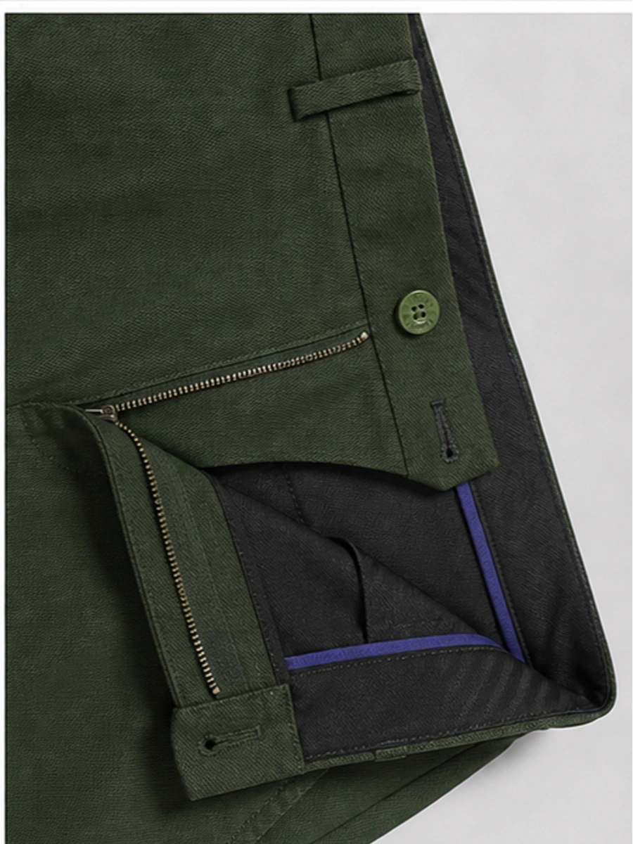 Cotton Chino with Jacquard Weave and Extra Stretch - Olive Ink