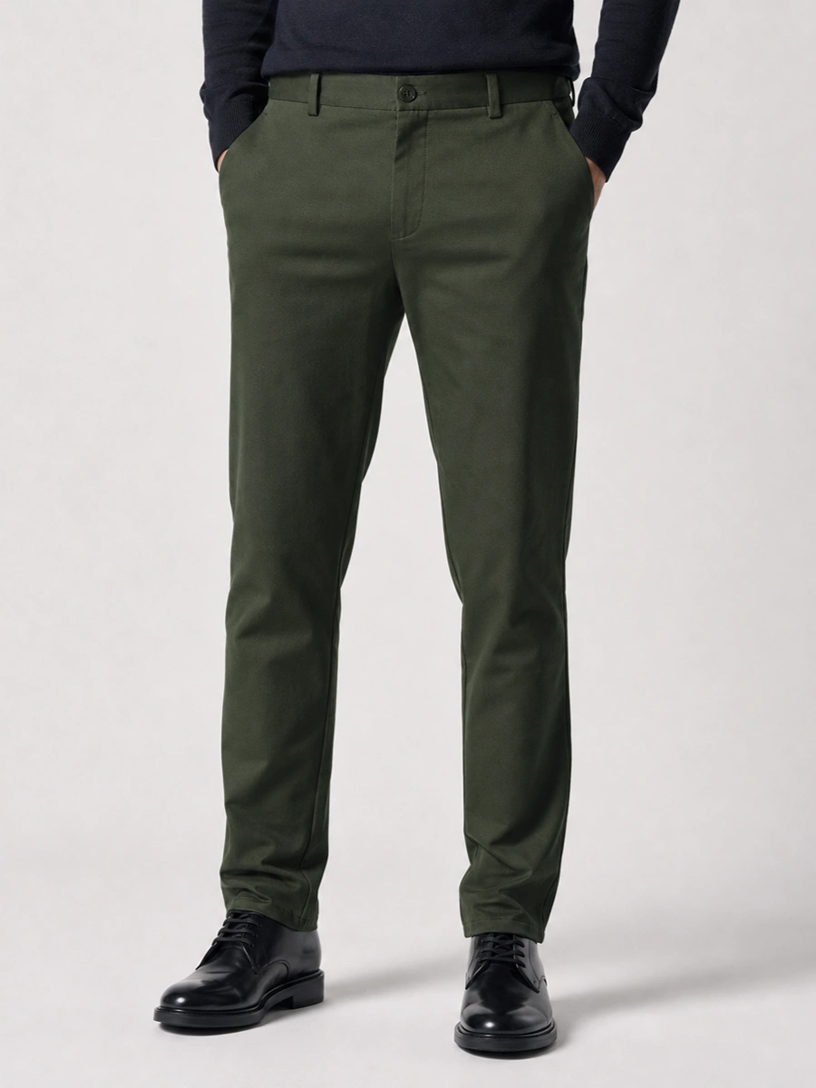 Cotton Chino with Jacquard Weave and Extra Stretch - Olive Ink