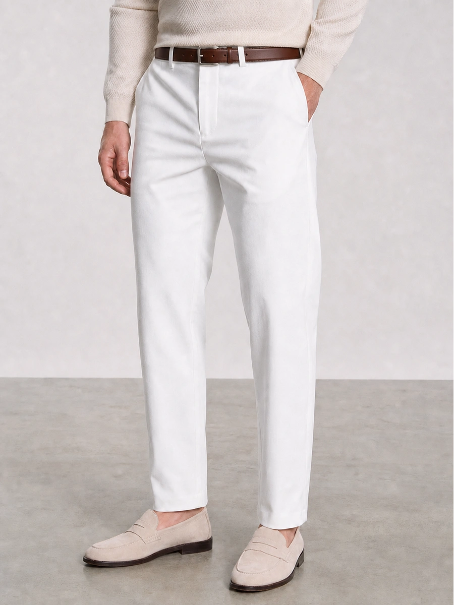 Cotton Chino with Twill Weave and Extra Stretch - White