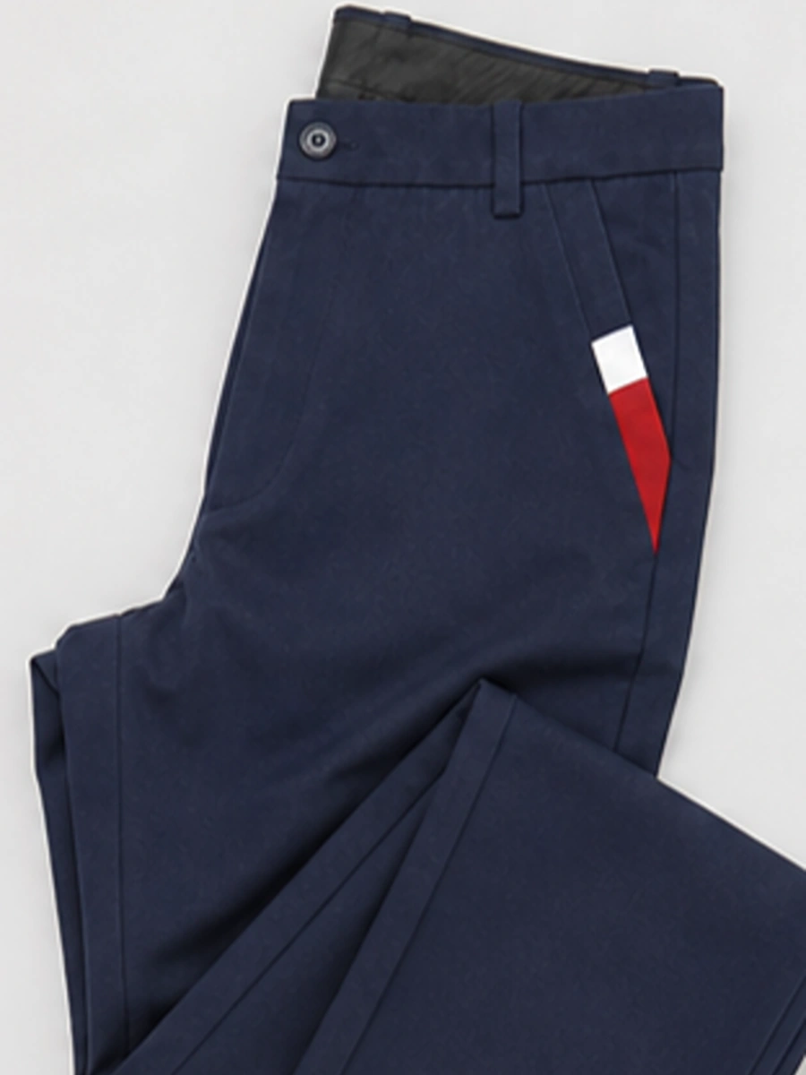 Cotton Chino with Twill Weave and Extra Stretch - Navy with Red and White Accent