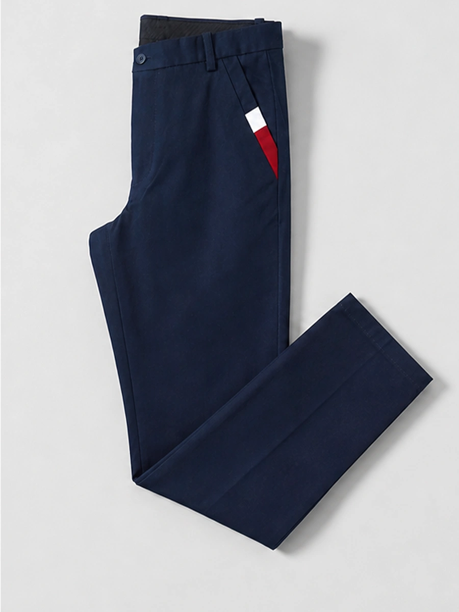 Cotton Chino with Twill Weave and Extra Stretch - Navy with Red and White Accent