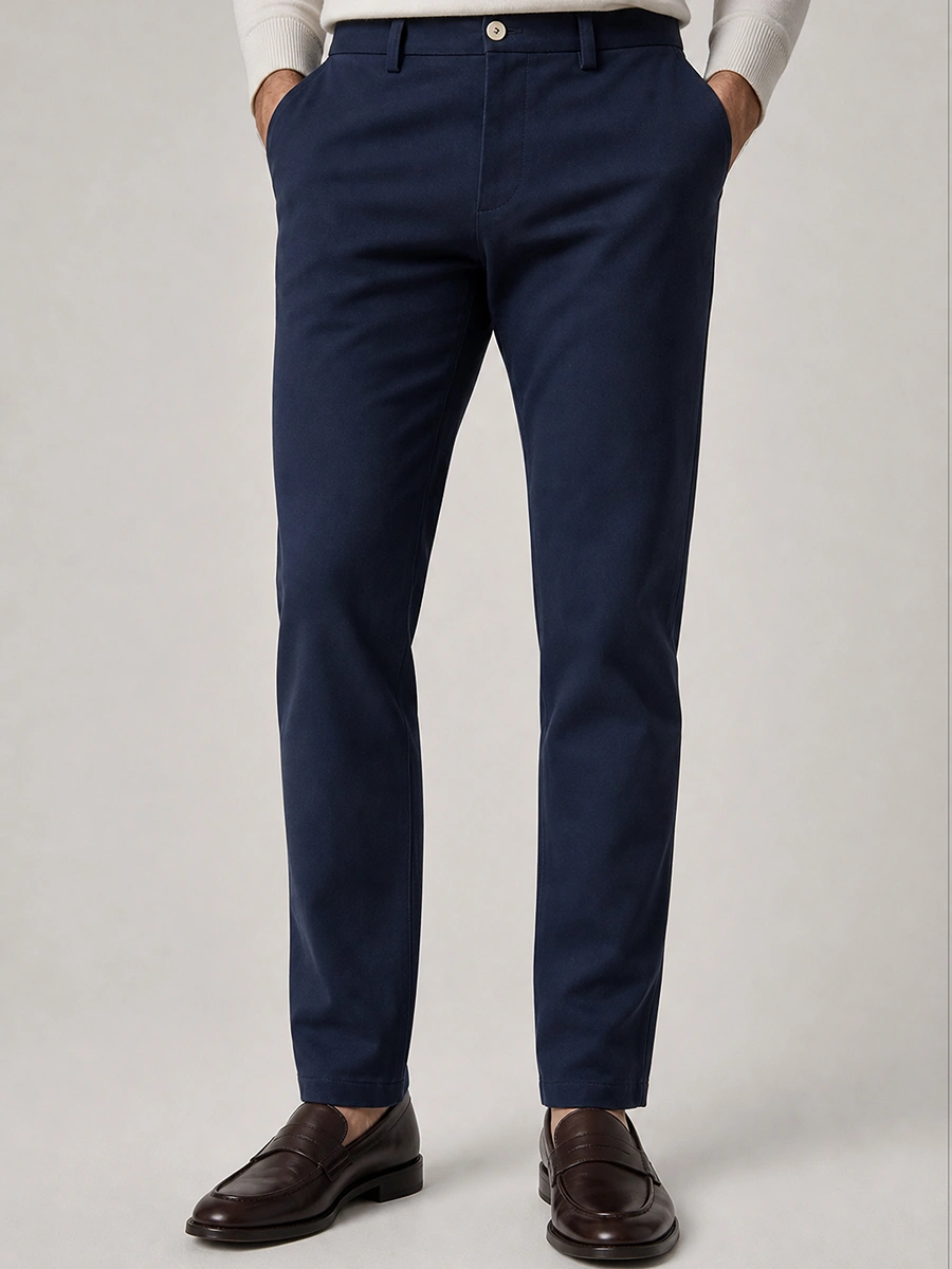 Cotton Chino with Twill Weave and Extra Stretch - Navy with Red and Blue Accent