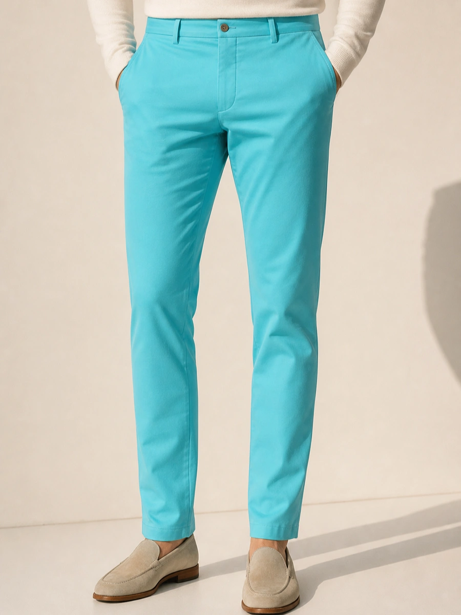 Cotton Chino with Twill Weave and Extra Stretch -Ocean With Contrast Stitch