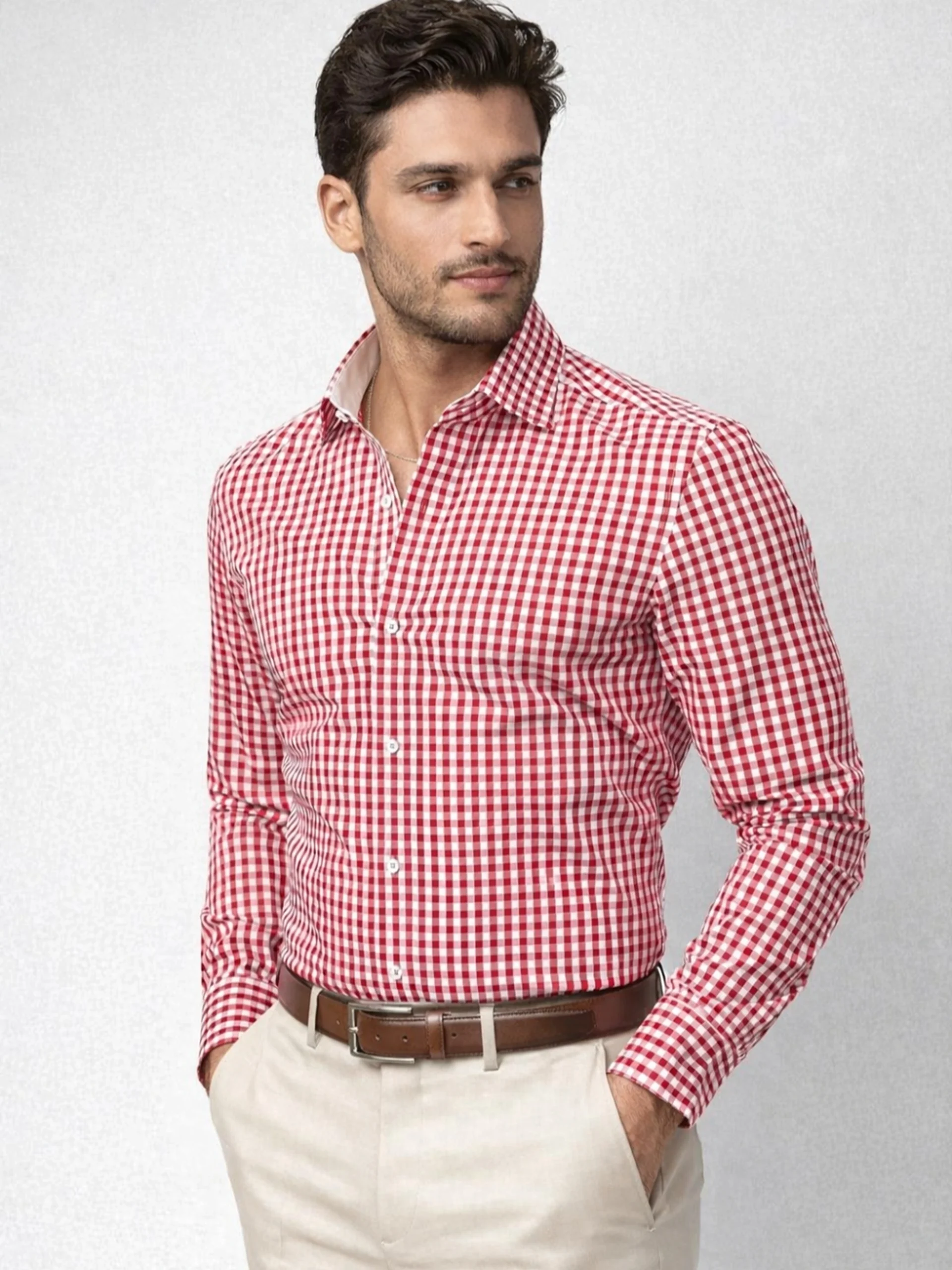 Pure  Cotton, Red and White Checked Essential Shirt