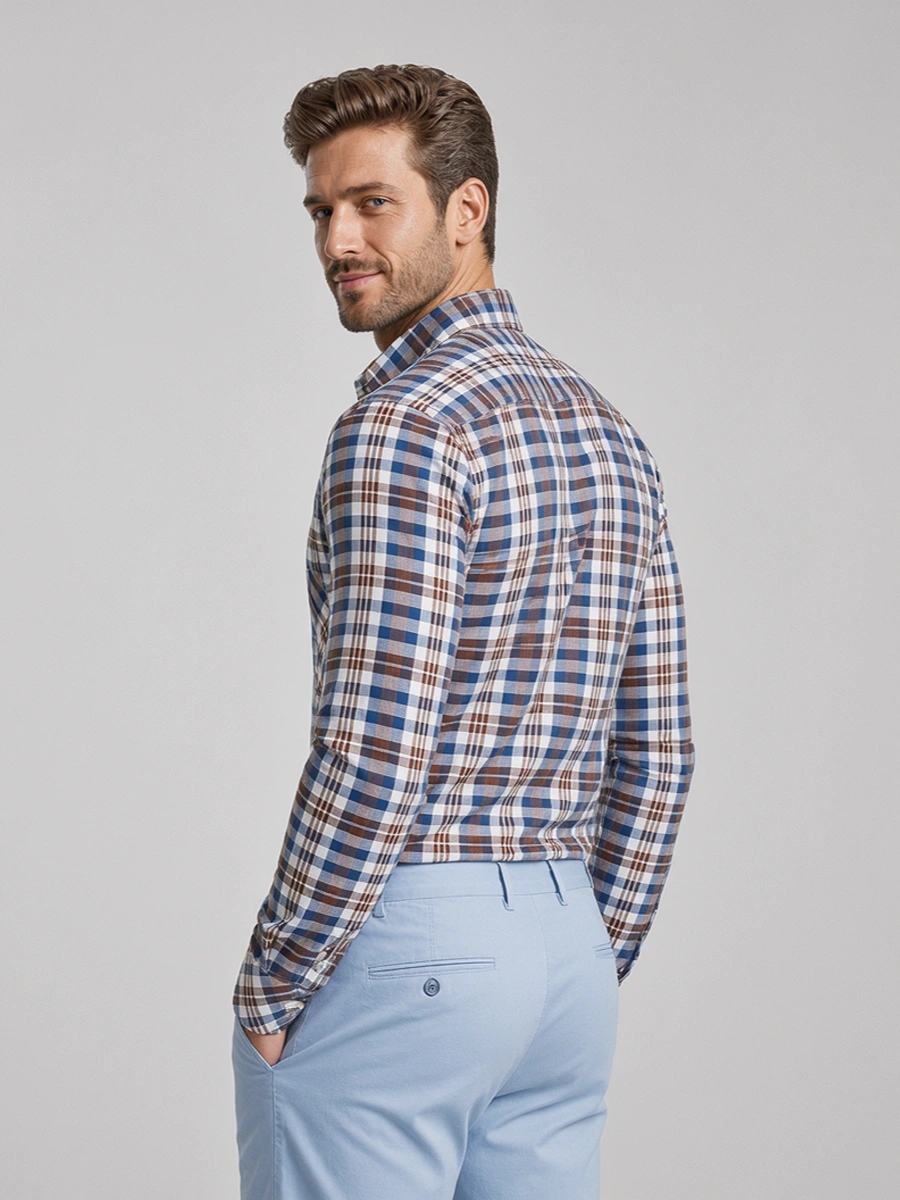 Hemp Shirt and Cotton Chino Pair – Blue and Burgundy