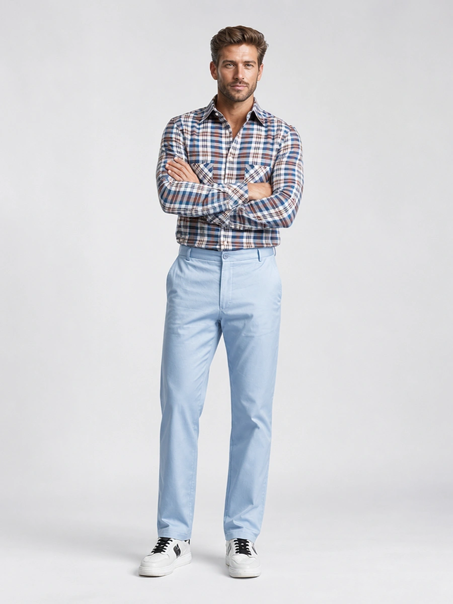 Hemp Shirt and Cotton Chino Pair – Blue and Burgundy