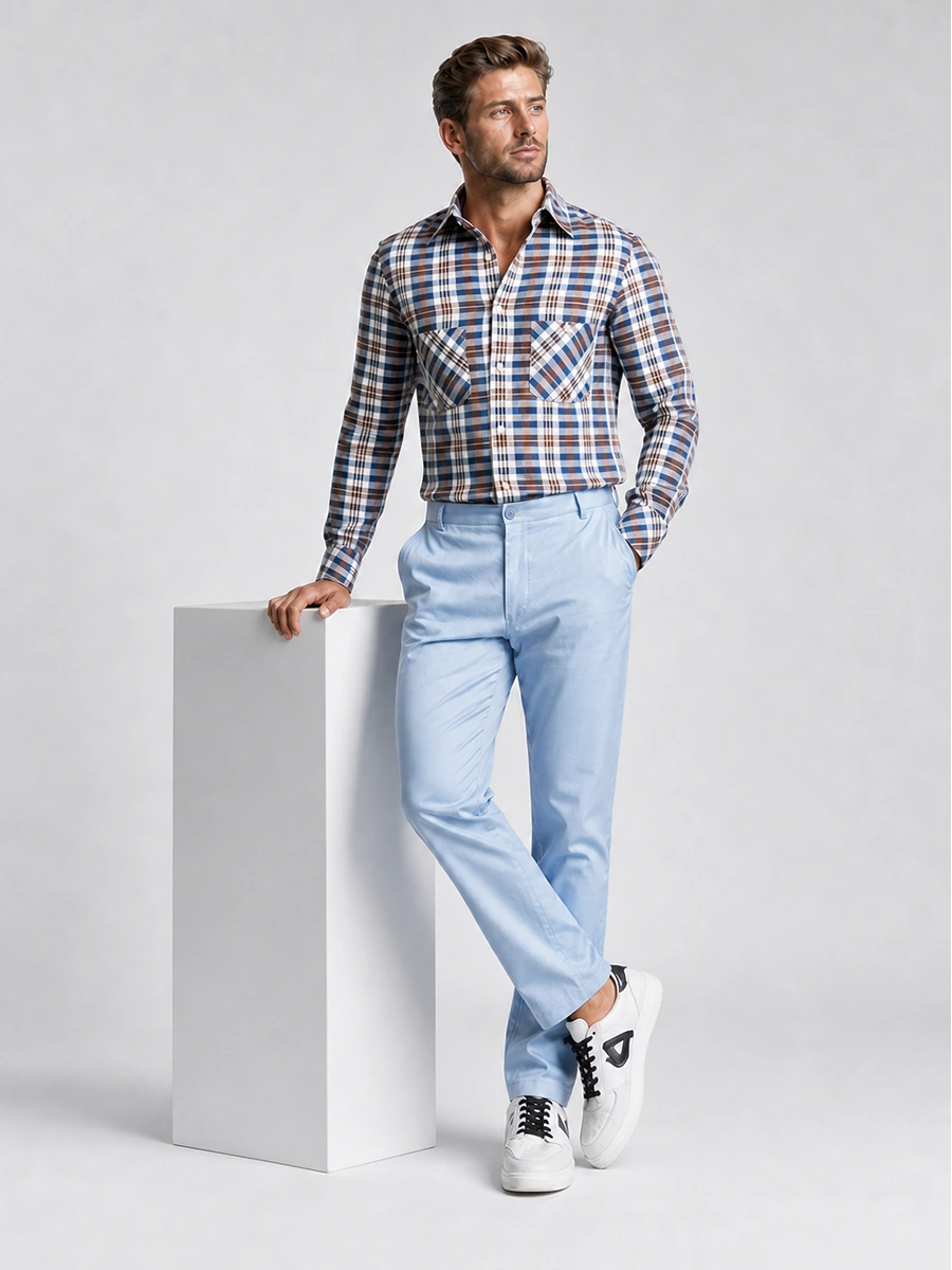 Hemp Shirt and Cotton Chino Pair – Blue and Burgundy