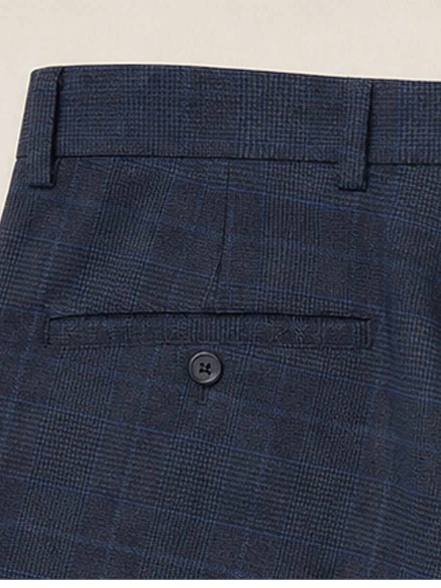 Luxury Viscose Trousers with Checked Pattern - Grey Royal Blue