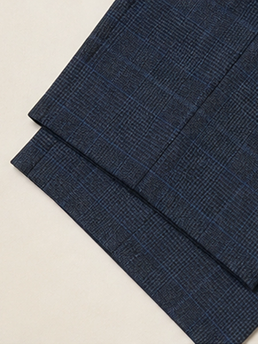 Luxury Viscose Trousers with Checked Pattern - Grey Royal Blue