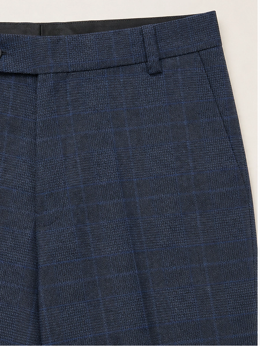 Luxury Viscose Trousers with Checked Pattern - Grey Royal Blue