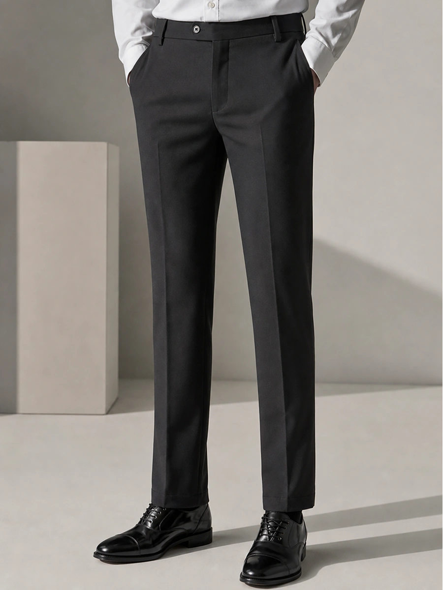 Luxury Viscose Trousers with Satin Weave -  Black