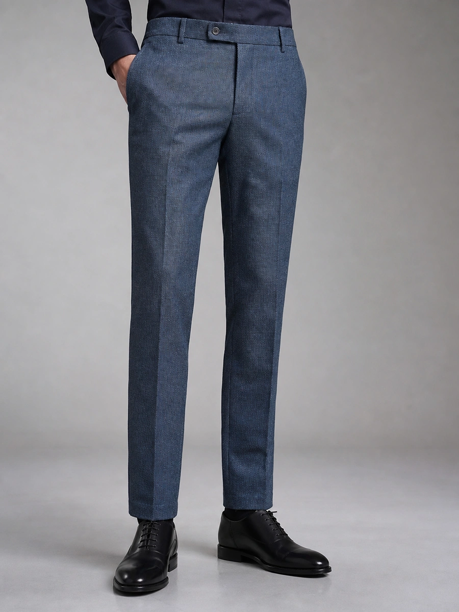 Luxury Wool Polyester Blend Trousers with Dobby Weave - Olive Ink