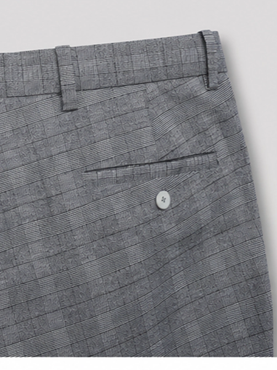 Luxury Wool Polyester Blend Trousers with Plaid Weave - Gray with Black Grid