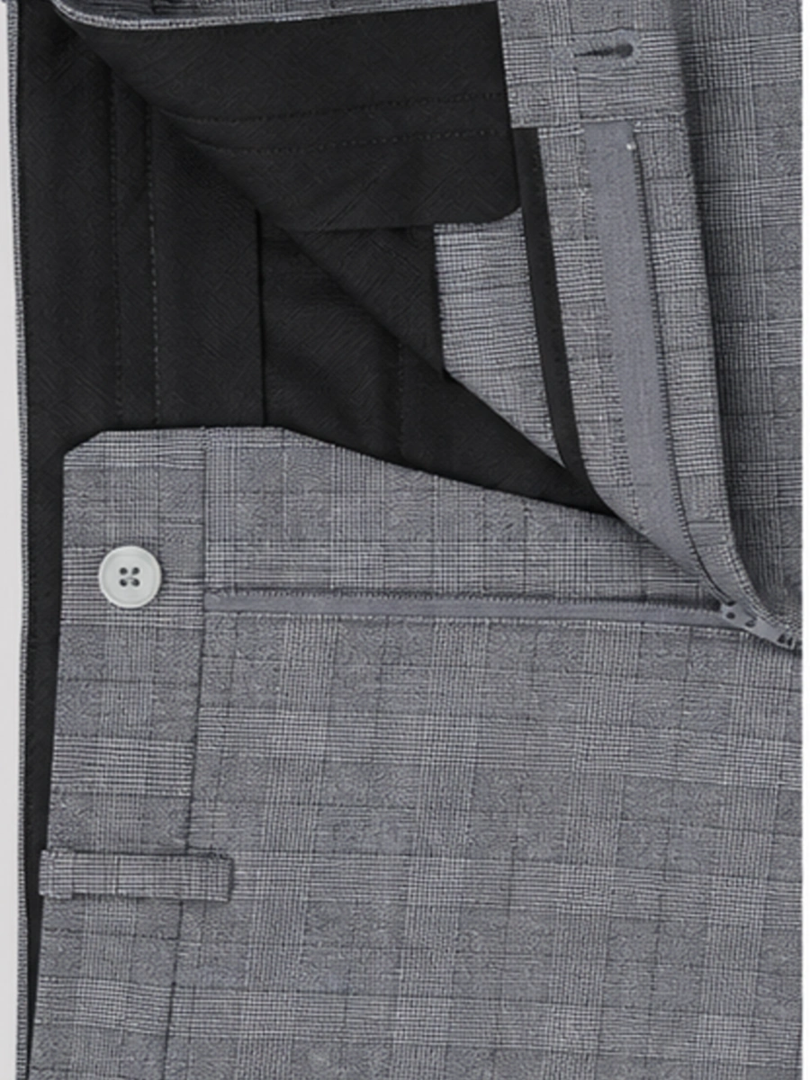 Luxury Wool Polyester Blend Trousers with Plaid Weave - Gray with Black Grid