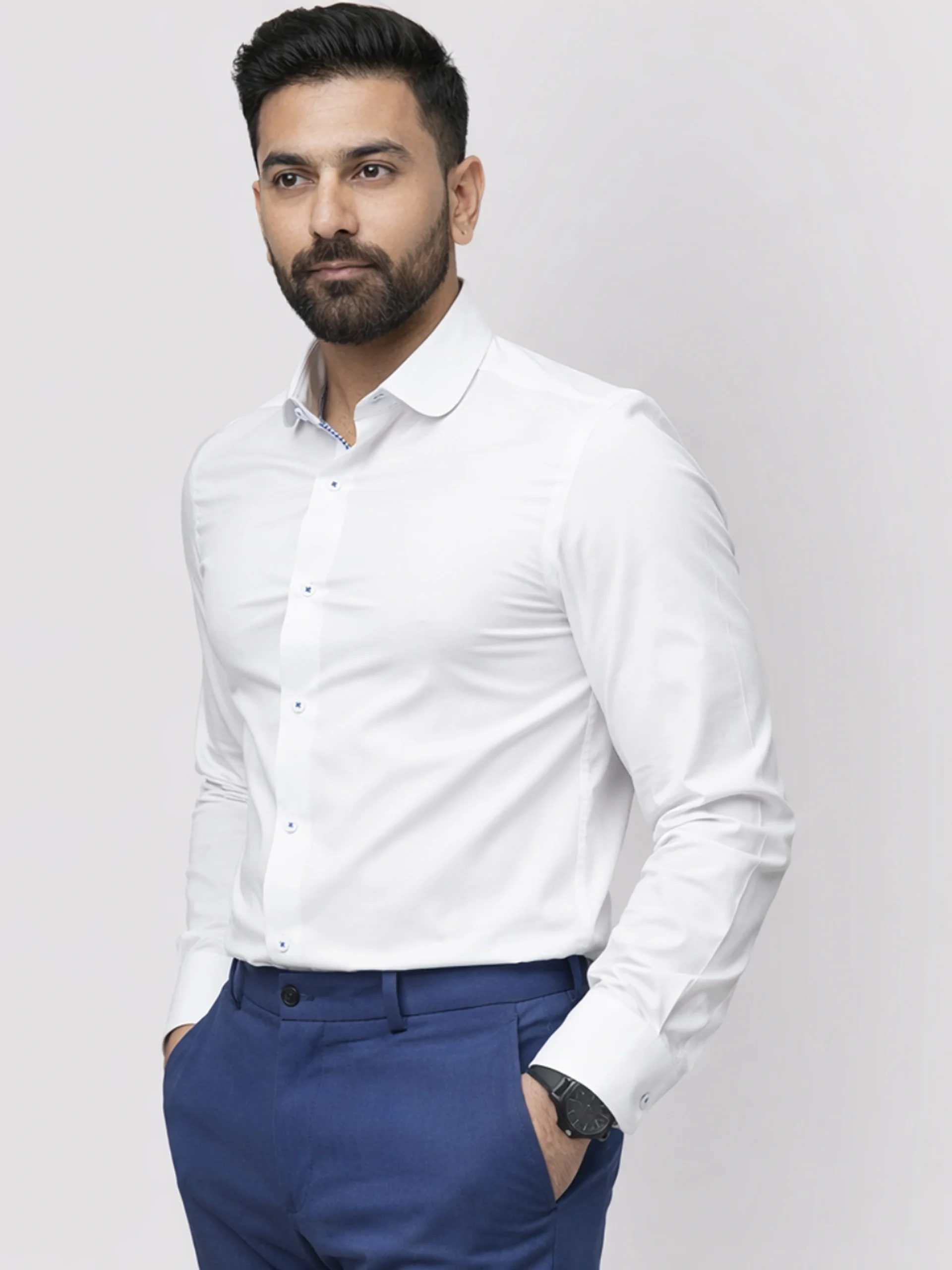 Non-Iron Stretch White Shirt with a Blend of Bamboo Fibre