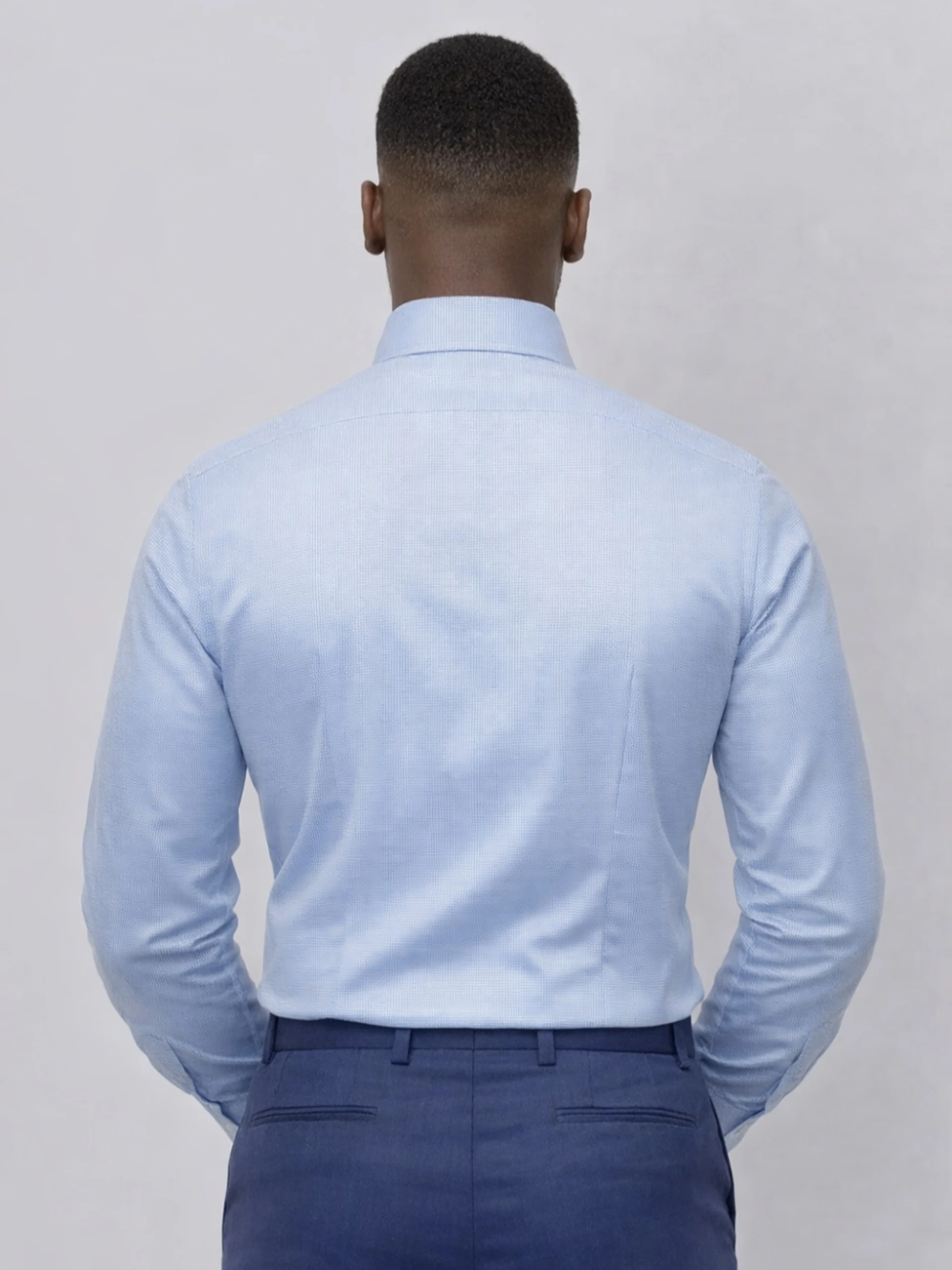 Non-Iron 100% Cotton Light Blue Shirt - Hound's Tooth