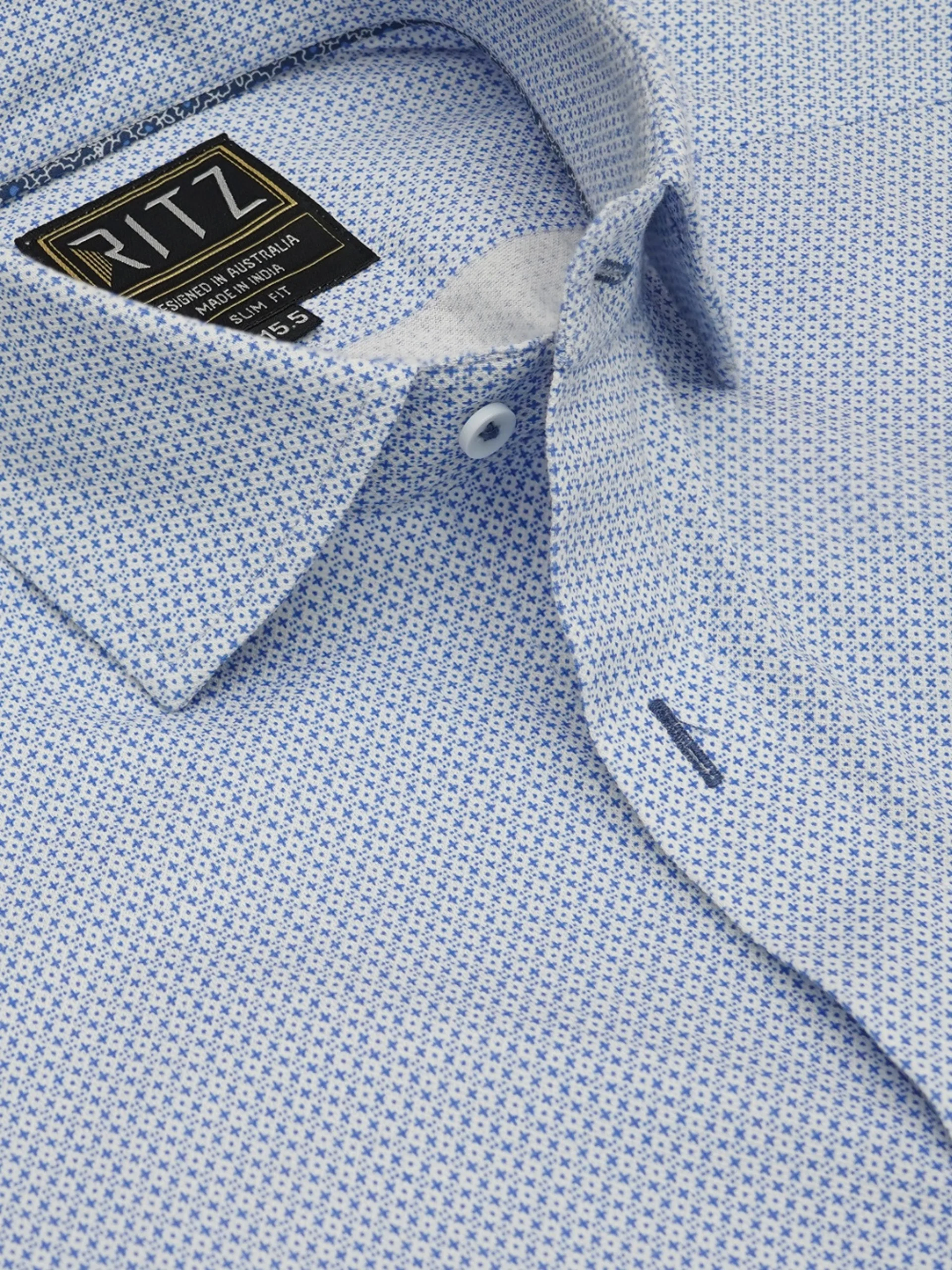 Pure Cotton Stretch Diamond Sky Shirt - Knitted Weave