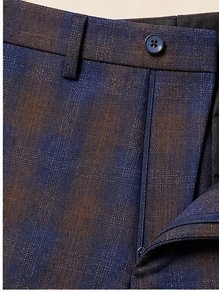 Premium Viscose Fabric Trousers with Grid Pattern - Peach and Indigo