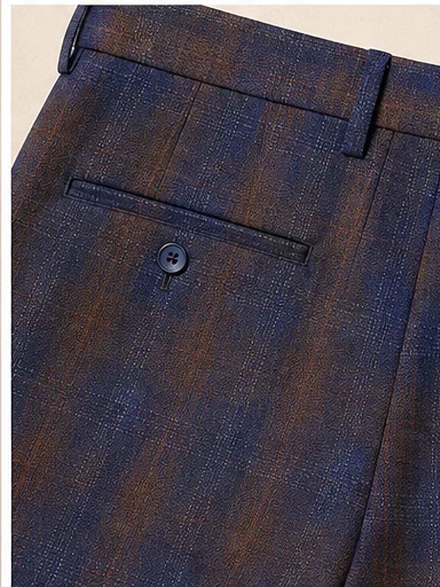 Premium Viscose Fabric Trousers with Grid Pattern - Peach and Indigo